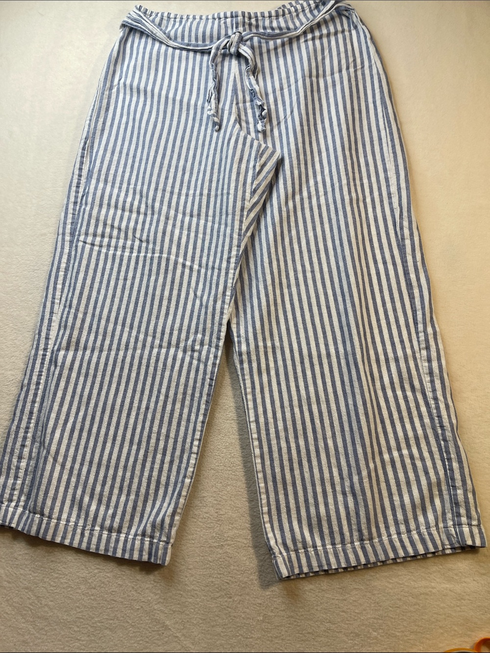 beachlunchlounge Blue and White Striped Wide Leg Pants SIZE L
